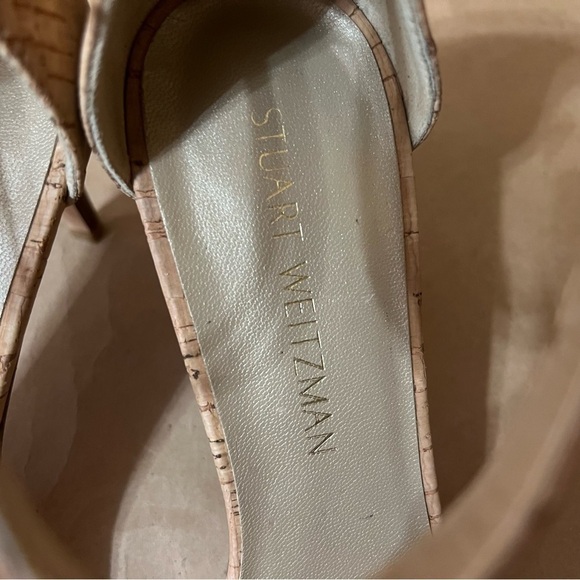 Stuart Weitzman | Nunaked Cork Mid-Heel Strap Sandals Nudist Heels Size 9.5 - Picture 7 of 14